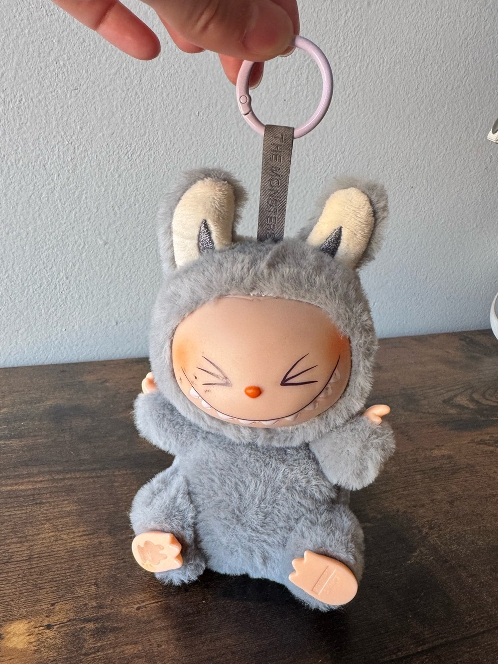 Pop Mart The Monsters Have A Seat Labubu HEHE Grey Sesame Plush Vinyl Pendant